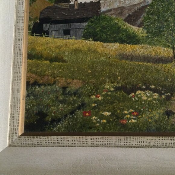 Vintage oil Painting on board old village mountain landscape wall hanging framed - Picture 4 of 12